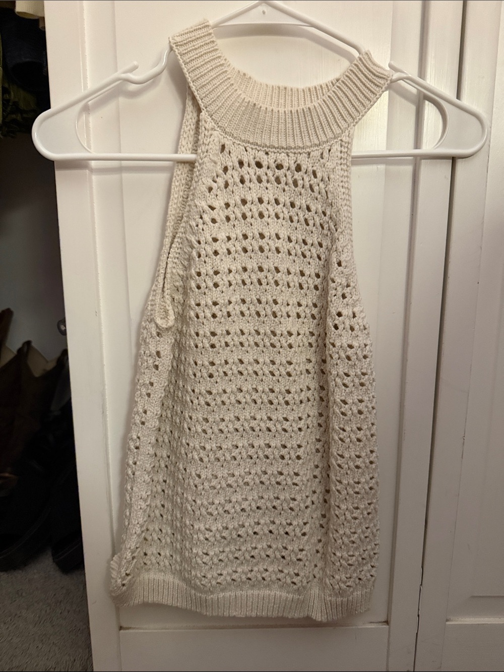 Cream Crochet Halter Sweater Tank - Women